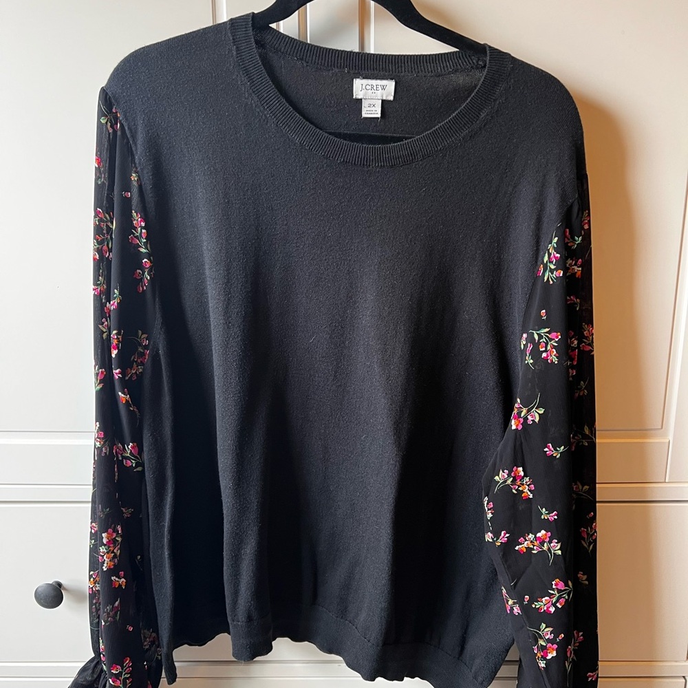 J. Crew Black Pullover with Floral Print Sleeves